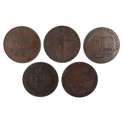 236 - Five (5) Buckinghamshire, Essex and Hertfordshire copper Halfpenny tokens, including 1795 Chesham, B... 