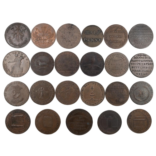 222 - Twenty-three (23) Middlesex copper Halfpenny tokens, 18th century, including Blackfriars, monk, plai... 