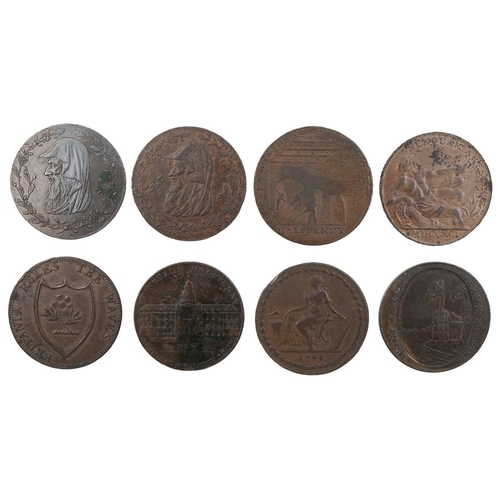 240 - Eight (8) Wales, Scotland and Ireland copper Halfpenny tokens, including 1793 North Wales, druid, Lo... 