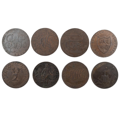 240 - Eight (8) Wales, Scotland and Ireland copper Halfpenny tokens, including 1793 North Wales, druid, Lo... 