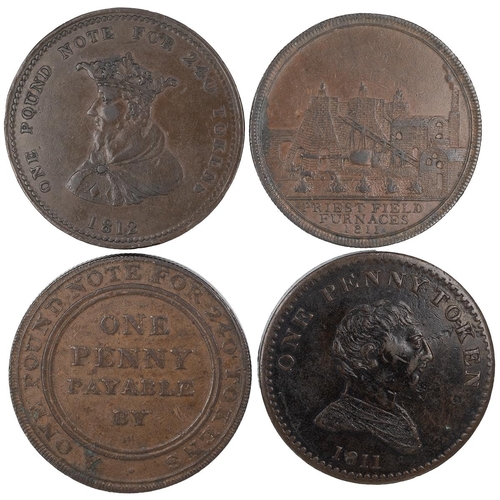 246 - Four (4) Bilston, Staffordshire copper Penny tokens, including 1812 Edward Beebee, seven jewels (W 3... 