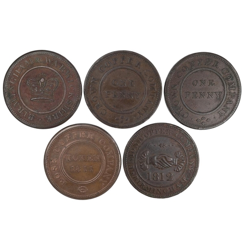 247 - Five (5) Birmingham Copper Company copper Penny tokens, including 1812 Birmingham and Warwickshire, ... 