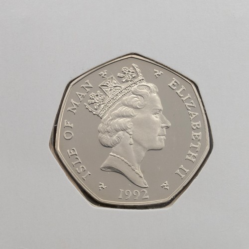 175 - Isle of Man, 1992 diamond BU Christmas 50p, Paper Boy. Packaging: unwritten Pobjoy Mint card with ce... 