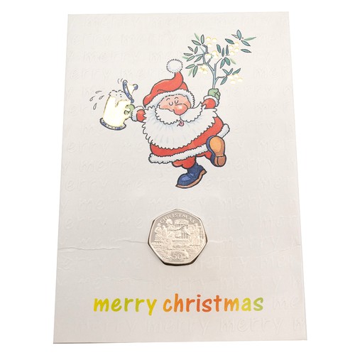 175 - Isle of Man, 1992 diamond BU Christmas 50p, Paper Boy. Packaging: unwritten Pobjoy Mint card with ce... 