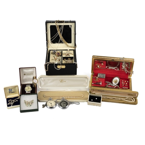 25 - Collection of costume jewellery, including rings, silver heart-shaped necklace, charm bracelet, pock... 