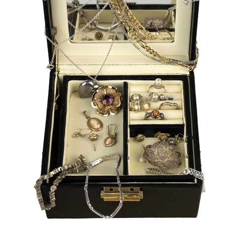 25 - Collection of costume jewellery, including rings, silver heart-shaped necklace, charm bracelet, pock... 