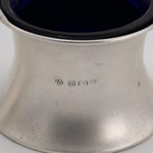 50 - Silver pepperette and mustard with blue glass liner, William Aitken, Birmingham 1916, along with a s... 