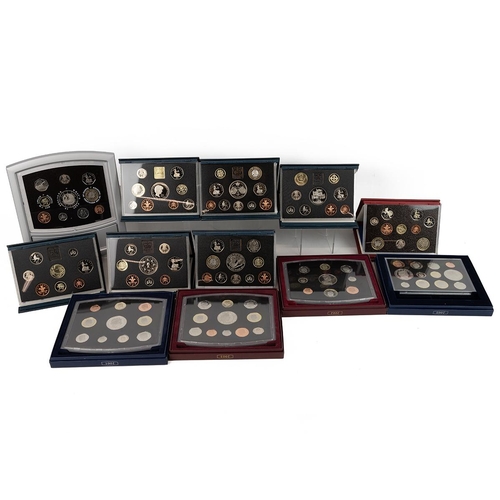 81 - Twelve (12) UK proof coin sets, standard and deluxe, including sets dated 1993, 1995, 1996, 1997, 19... 