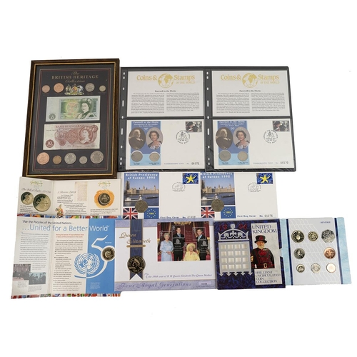 82 - Collection of collectable coins, including 1992-1993 EU Presidency 50p first day coin and stamp cove... 