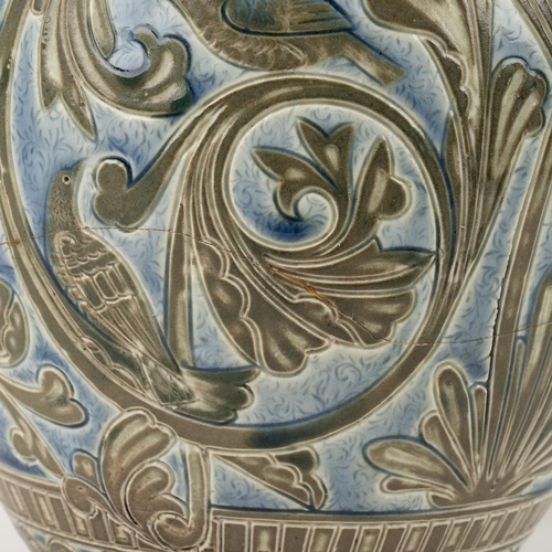 134 - Mark V Marshall for Doulton Lambeth large (H 26.5cm) baluster form vase incised and glazed pattern i... 