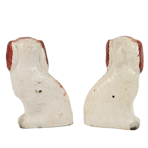 152 - Pair of good 19th Century Staffordshire dogs with flower baskets - typical spaniel form in red and w... 