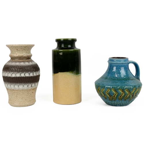 163 - Three West German vases, in turquoise, browns and green glazes. Tallest 23cm. (3)