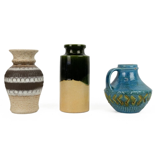 163 - Three West German vases, in turquoise, browns and green glazes. Tallest 23cm. (3)