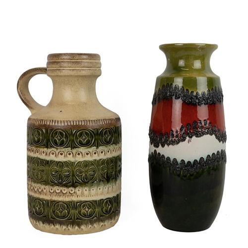 164 - A West German textured pottery vase, along with a West German jug, 42cm high and 40cm high.