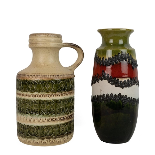 164 - A West German textured pottery vase, along with a West German jug, 42cm high and 40cm high.