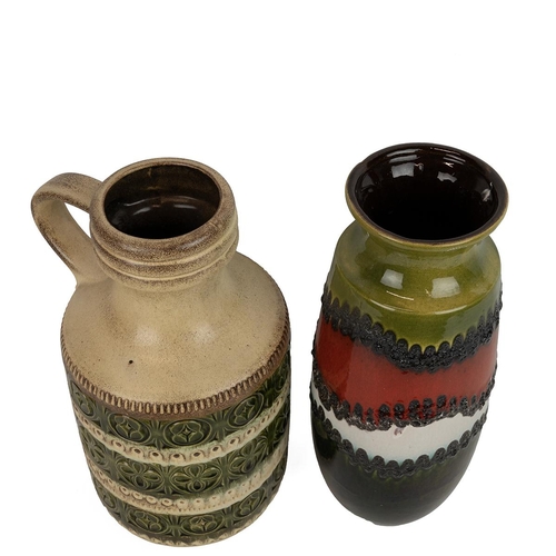 164 - A West German textured pottery vase, along with a West German jug, 42cm high and 40cm high.