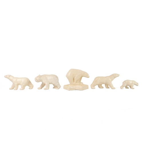 187 - Collection of five porcelain polar bear figurines including an art deco ashtray example and one mark... 