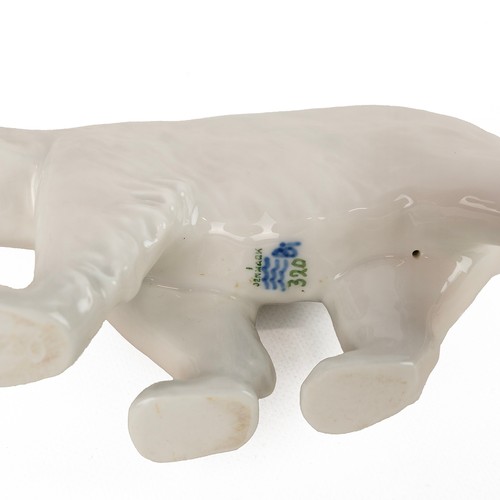 188 - Royal Copenhagen porcelain figurines of polar bears (x 3), the largest L 27cm, H 18cm each with prin... 