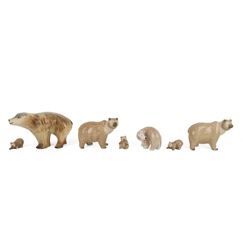 189 - Six brown bear porcelain figurines, various makers. Largest 14cm. (6)