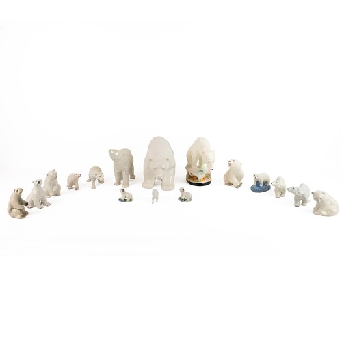 190 - Collection of 16 ceramic polar bears - no makers marks - largest H 17cm, L 40cm. (16)