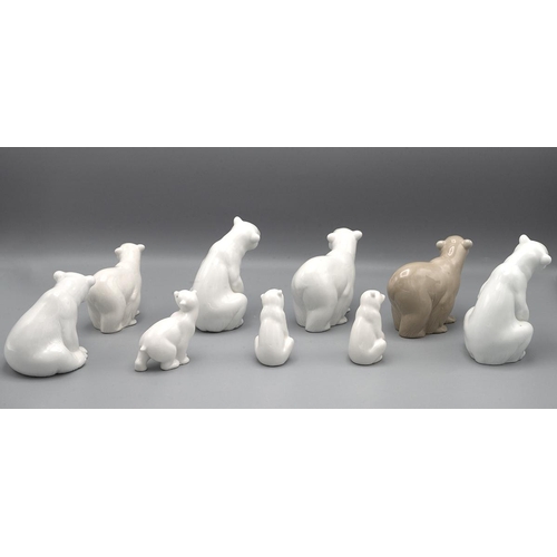 192 - Lladro - collection of 5 polar bears of various sizes and poses, together with 3 Nao polar bears and... 