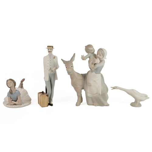 206 - Royal Dux figurine of a Dandy and Lladro figurines to include Donkey Ride, 1359 Heather Ballerina an... 