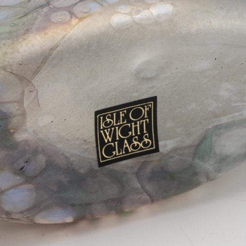 226 - Three iridescent glass vases, one with paper label for Isle of Wight and the other two unsigned. Tal... 