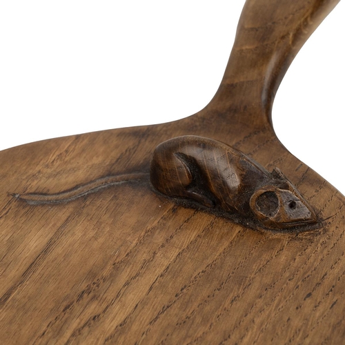 239 - Robert 'Mouseman' Thompson breadboard, c1950s. Carved mouse to board. L 37cm, W 19.5cm, H 4.5cm.