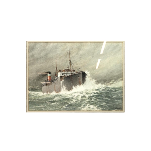 273 - John Millington (1891-1948, British) seascape of a steamer crashing through waves in rough seas unde... 