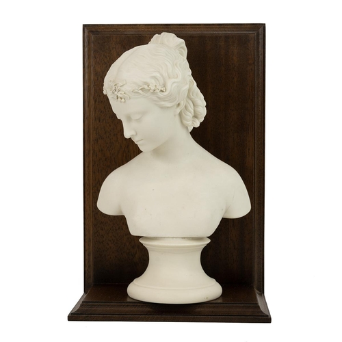 322 - Copeland Parian ware bust  of a classical beauty with flowers in her hair - possibly Clytie - with i... 