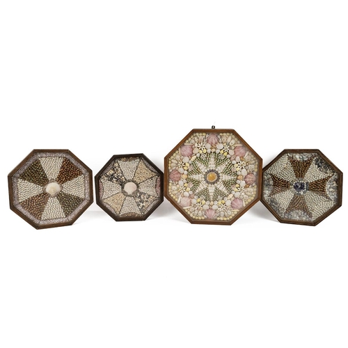 324 - Four 20th century 'sailors valentine' shellwork displays. The three smaller designed with the Maltes... 