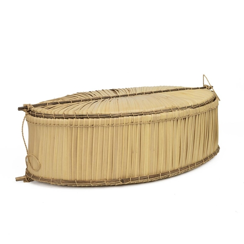 327 - Kamayura banana leaf basket (from Pantanal area of Brazil) (38cm x 13cm x 23cm) and a collection of ... 