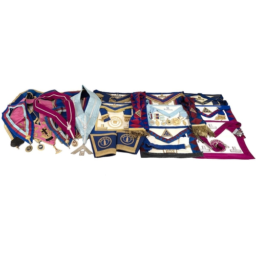 330 - An extensive collection of Masonic items, including assorted neck collars, medals and aprons various... 