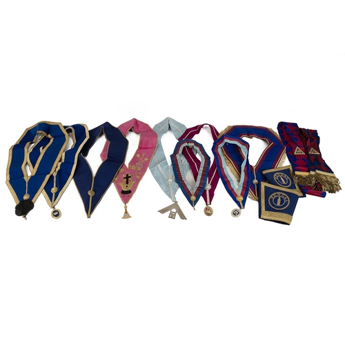 330 - An extensive collection of Masonic items, including assorted neck collars, medals and aprons various... 