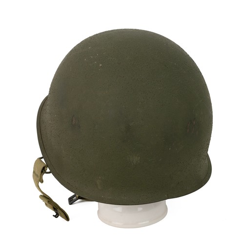 335 - WW2 American M1 tin helmet and liner, 'M Stay Co' , dated 1945, textured green finish.