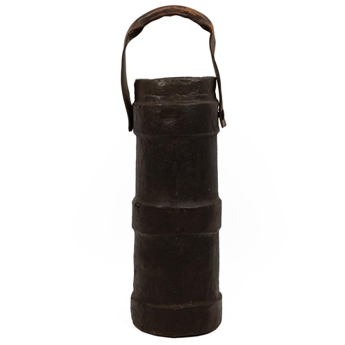 339 - Antique military Cordite / Clarkson's Case charge carrier. Cork body with cloth cover, leather handl... 