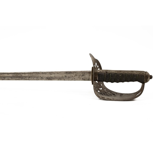 341 - 1897 Pattern Infantry Officer's sword with leather field scabbard. Straight blade (82cm) with half f... 