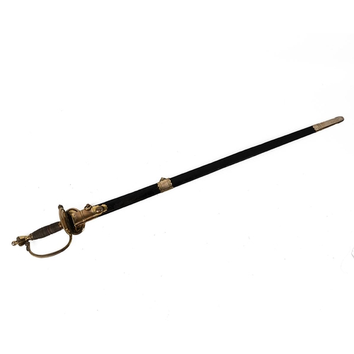 343 - Late 18th-century military dress sword, the brass scabbard engraved 