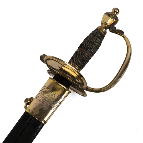 343 - Late 18th-century military dress sword, the brass scabbard engraved 