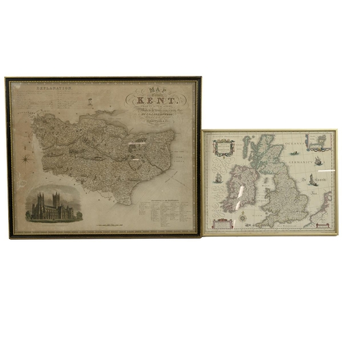 357 - 19th century map of Kent by C & J Greenwood, along with a 20th century map of Kent, and book on ... 