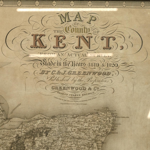 357 - 19th century map of Kent by C & J Greenwood, along with a 20th century map of Kent, and book on ... 