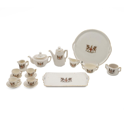 370 - Doll's House tea and coffee set by Gemna, bearing the crest and motto of the City of London, compris... 