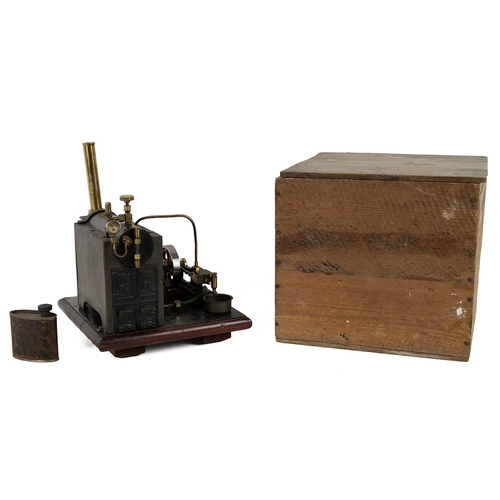 372 - Bassett-Loake live steam horizontal stationary engine and boiler in original wooden box. Boiler appr... 