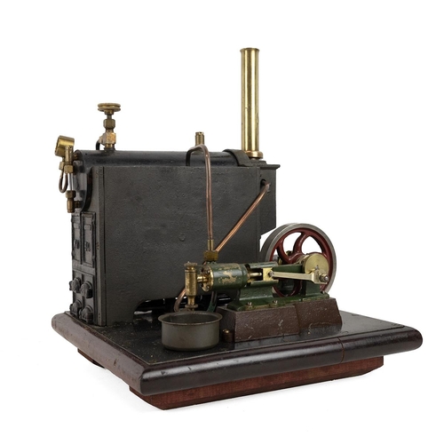 372 - Bassett-Loake live steam horizontal stationary engine and boiler in original wooden box. Boiler appr... 