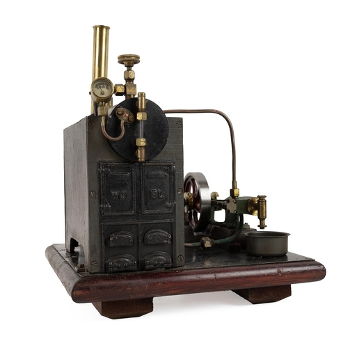 372 - Bassett-Loake live steam horizontal stationary engine and boiler in original wooden box. Boiler appr... 