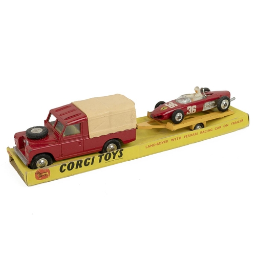 383 - Corgi Toys boxed Land-rover with Ferrari racing car on trailer Gift Set No.17 .