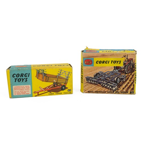 386 - Corgi Toys boxed Wheel Controlled Tandem Disc Harrow No.71, and boxed Farm Tipper Trailor No.62. (2)