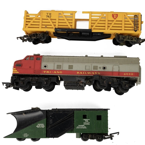 388 - A quantity of Tri-ang and Hornby model railway including Diesel loco 4008, rolling stock, carriages,... 