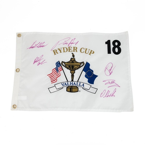 393 - Golfing Interests - Ryder Cup Valhalla 18th Hole flag signed by 6 members of the European Team for 2... 