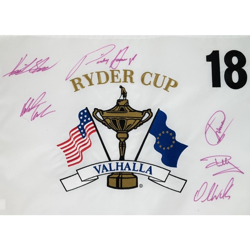 393 - Golfing Interests - Ryder Cup Valhalla 18th Hole flag signed by 6 members of the European Team for 2... 